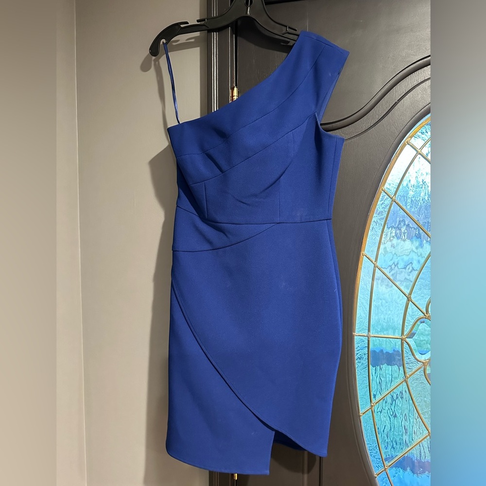 One shoulder blue BCBGMaxAzira formal dress